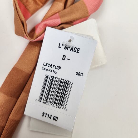 L*Space Camellia Bikini Top in Gingham Plaid Pink Brown Size D NWT Underwire - Picture 4 of 5